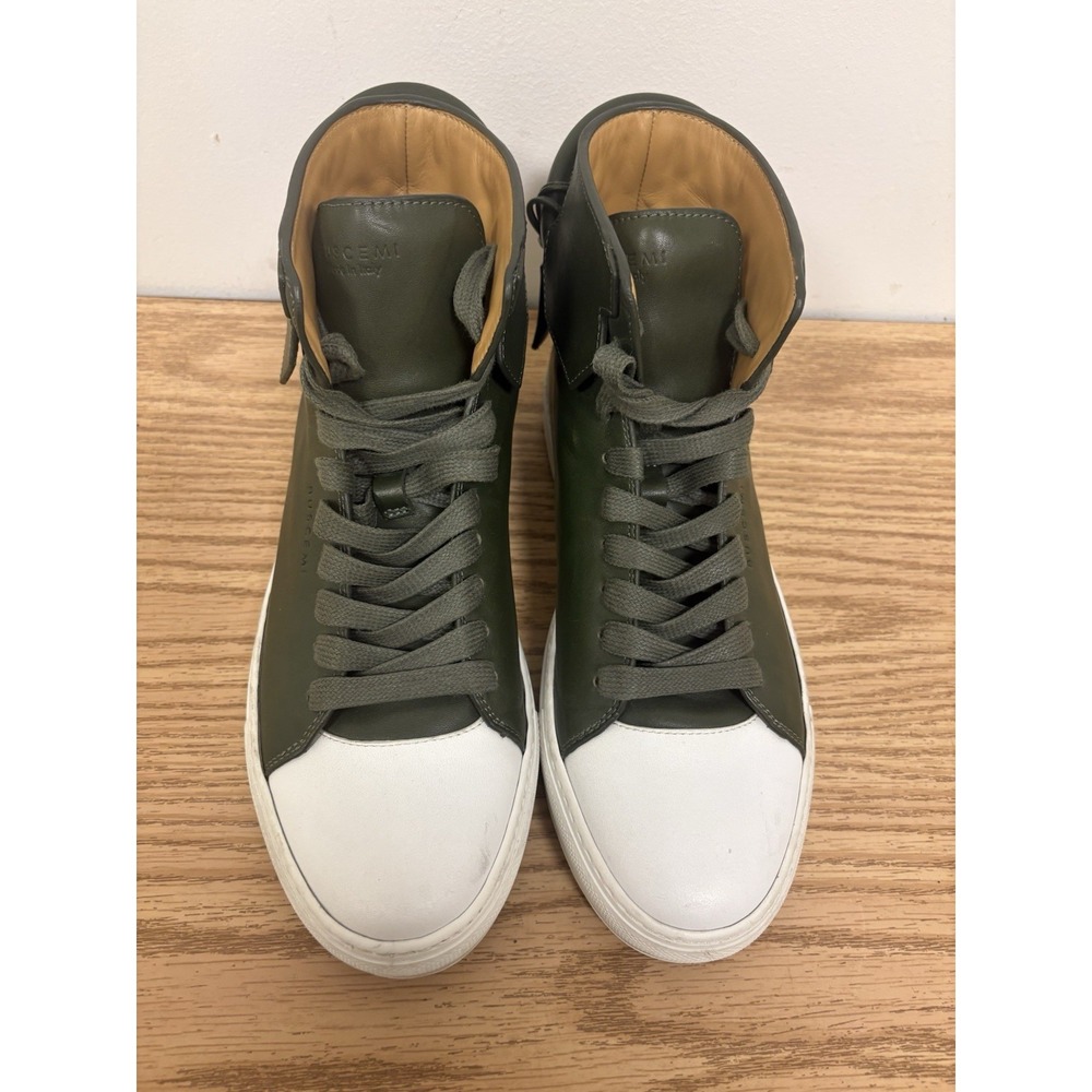 BUSCEMI Olive Green High Top Leather Lace Up Sneaker Gold Hardware Sz 40